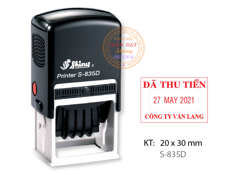 Dấu S-835D có ô ngày, KT: 20 x 30 mm